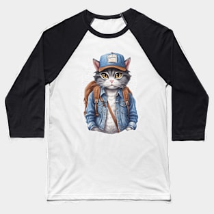 Cute street street cat wearing a hoodie and a backpack Baseball T-Shirt